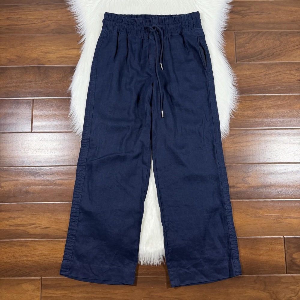 Quince Women's Size Small Navy Blue 100% European Linen Wide Leg Pants
